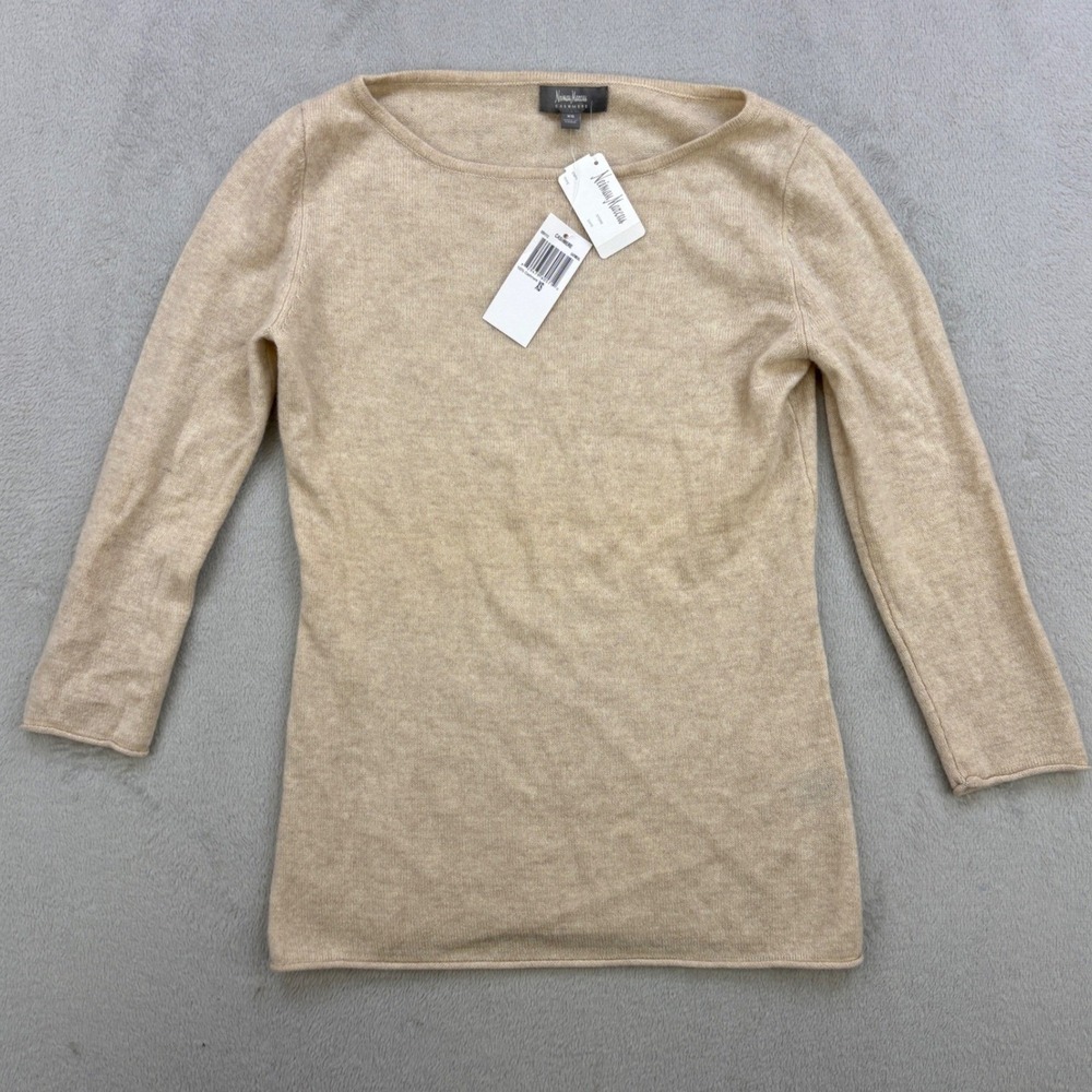 Neiman Marcus Sweater Womens XS NEW Beige Oatmeal Cashmere Boat Neck Minimalist